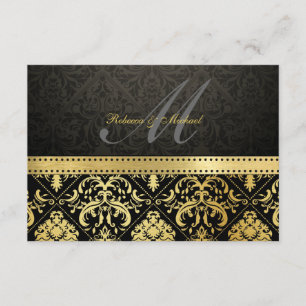Élégant Damas noir et or avec Monogram RSVP