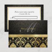 Élégant Damas noir et or avec Monogram RSVP (Devant / Derrière)