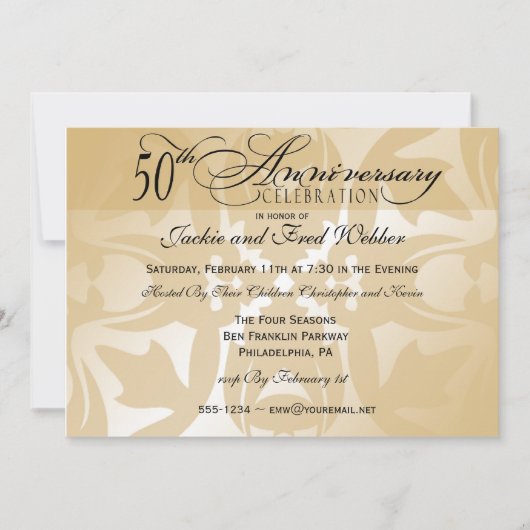 Elégant Damask 50th Anniversary Party Invitation (Devant)