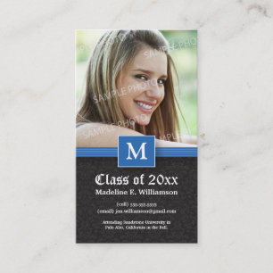 Elegant Damask Afstuderen Status Card (blauw) Contactkaartje