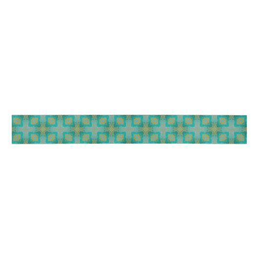 Elegant Damask Arabesque Blauwgroen en Gold Grosgrain Lint (Voorkant)