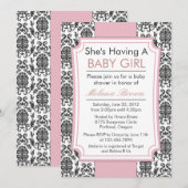 Elegant Damask Baby shower Invite Kaart (Voorkant / Achterkant)