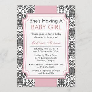 Elegant Damask Baby shower Invite Kaart