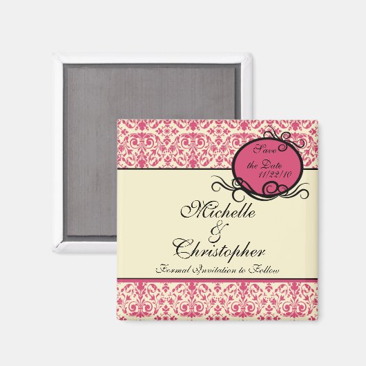 Elegant Damask Bewaar de datum magneet (Voorkant / Achterkant)