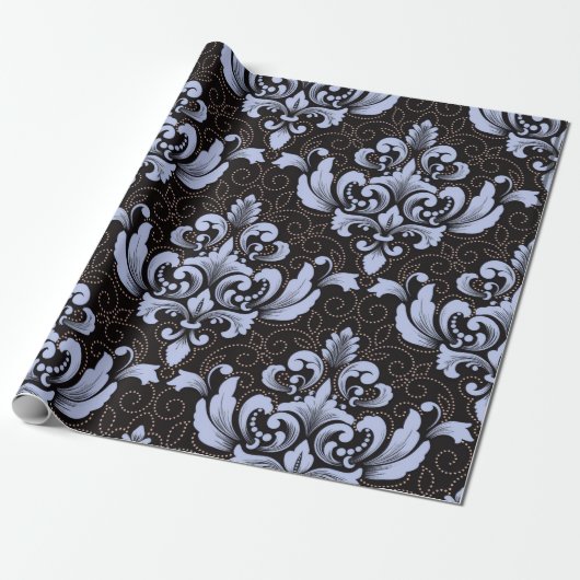 Elegant Damask blue and black wrapping paper roll Cadeaupapier (Uitgerold)