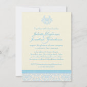 Elegant damask blue & crèmebruiloft kaart (Achterkant)