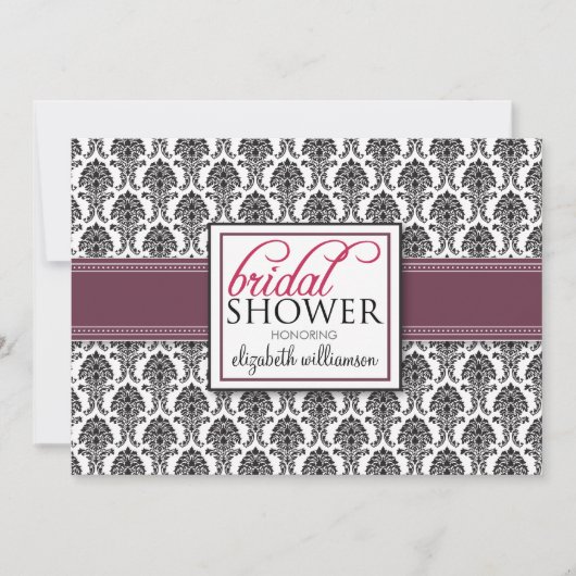 Elégant Damask Bridal Shower Invitation (prune) (Devant)