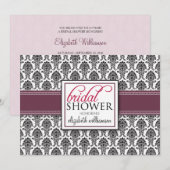 Elégant Damask Bridal Shower Invitation (prune) (Devant / Derrière)