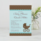 Elegant Damask Carriage Boy Baby shower Invitation (Debout devant)