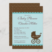 Elegant Damask Carriage Boy Baby shower Invitation (Devant / Derrière)