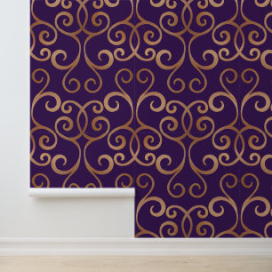 Elegant Damask Classy Luxe Roos Goud en Paarse Behang