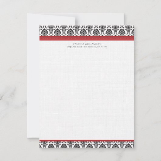 Elegant Damask Custom Flat Note-kaarten (rood) Notitiekaartje (Voorkant)