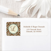 Elegant Damask Custom Monogram Bruin Blauw Etiket (Insitu)