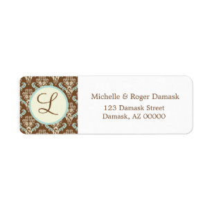 Elegant Damask Custom Monogram Bruin Blauw Etiket