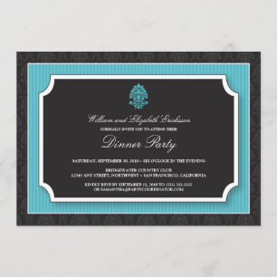 Elegant Damask Dinner Party Invitation (aqua) Kaart