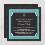 Elegant Damask Dinner Party Invitation (aqua) Kaart (Voorkant / Achterkant)