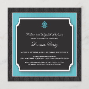 Elegant Damask Dinner Party Invitation (aqua) Kaart