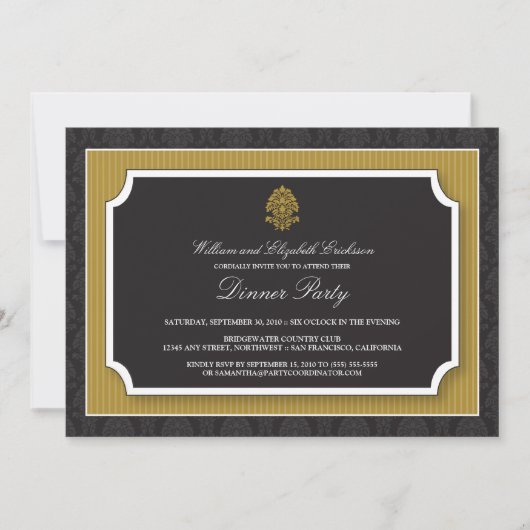 Elegant Damask Dinner Party Invitation (goud) Kaart (Voorkant)
