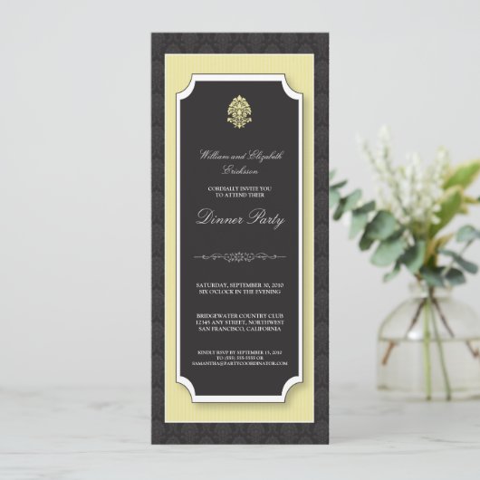 Elegant Damask Dinner Party Invitation (ivoor) Kaart (Staand voorkant)