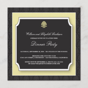 Elegant Damask Dinner Party Invitation (ivoor) Kaart