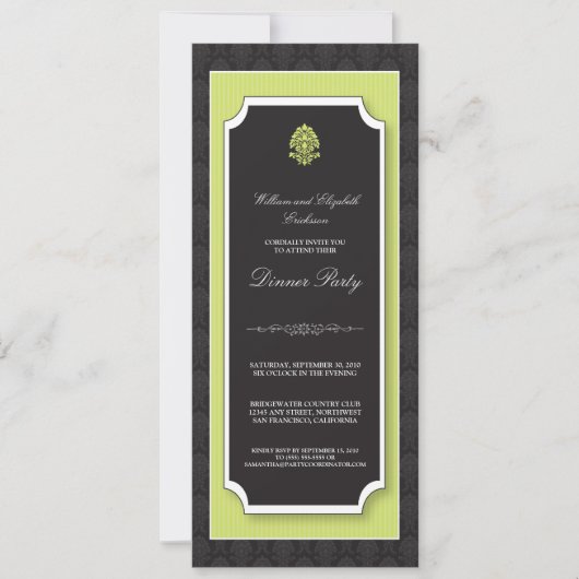 Elegant Damask Dinner Party Invitation (limoen) Kaart (Voorkant)