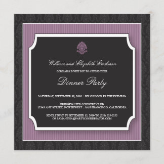 Elegant Damask Dinner Party Invitation (paars) Kaart