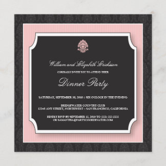 Elegant Damask Dinner Party Invitation (roze) Kaart