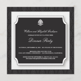 Elegant Damask Dinner Party Invitation (wit) Kaart