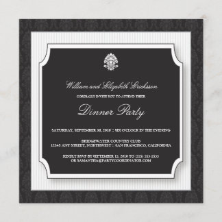 Elegant Damask Dinner Party Invitation (wit) Kaart