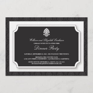 Elegant Damask Dinner Party Invitation (wit) Kaart