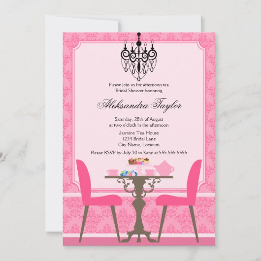 Elegant Damask en Chandelier Tea Party Kaart (Voorkant)