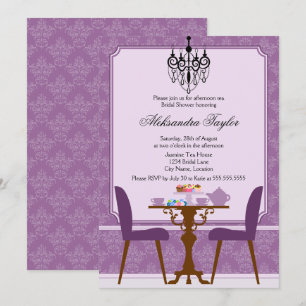 Elegant Damask en Chandelier Tea Party Kaart