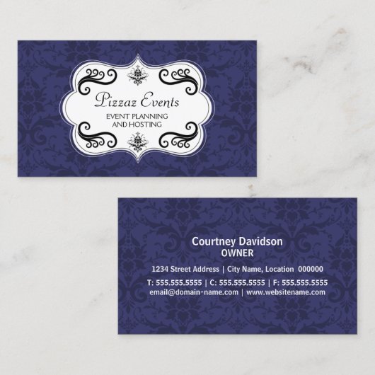 Elegant Damask en Swirls Visitekaartje (Voorkant / Achterkant)