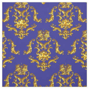 Elegant Damask Fabric Navy Blue Stof