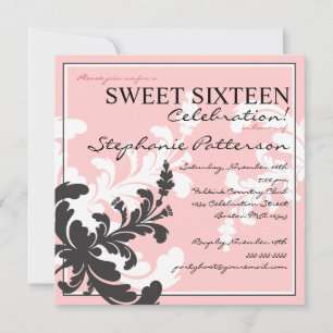 Elégant Damask Floral Sweet sixteen Invitation