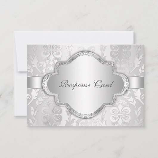 Elégant Damask Floral Swirl Argent RSVP (Devant)