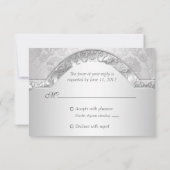 Elégant Damask Floral Swirl Argent RSVP (Dos)