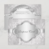 Elégant Damask Floral Swirl Argent RSVP (Devant / Derrière)