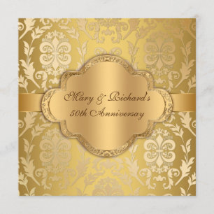 Elegant Damask Floral Swirl Gold 50e Jubileum Kaart