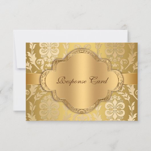 Elégant Damask Floral Swirl Gold Anniversaire RSVP (Devant)
