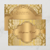 Elégant Damask Floral Swirl Gold Anniversaire RSVP (Devant / Derrière)