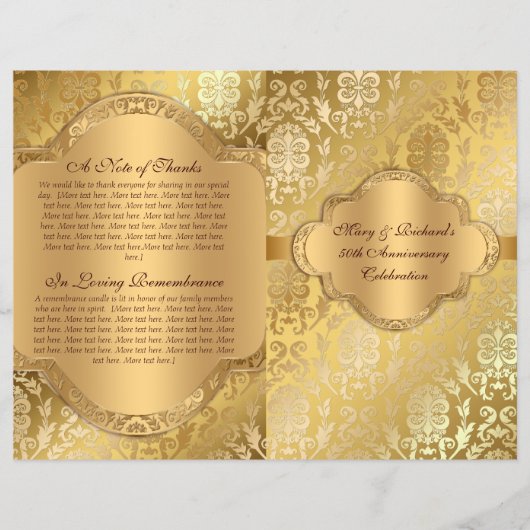 Élégant Damask Floral Swirl Gold Programme (Devant)