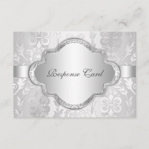 Elegant Damask Floral Swirl Silver RSVP Kaartje