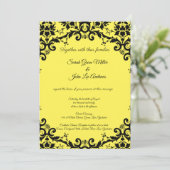 Elegant Damask Floral Yellow Wedding Invitation Kaart (Staand voorkant)