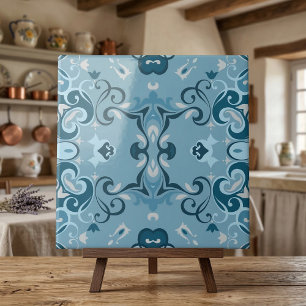 Elegant Damask Frosty Blue Winter Mosaic Pattern Tegeltje