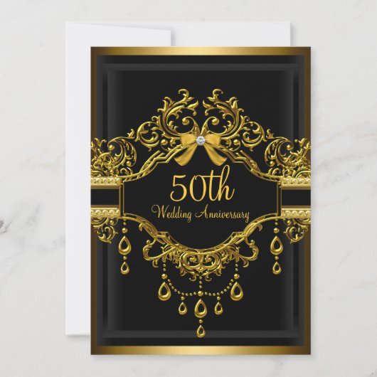 Élégant Damask Gold 50e anniversaire Invitation (Devant)