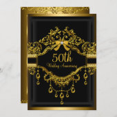 Élégant Damask Gold 50e anniversaire Invitation (Devant / Derrière)