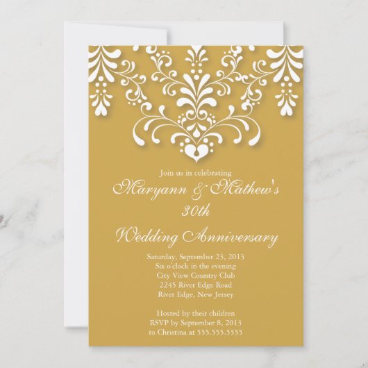 Elegant Damask Gold Wedding Jubileum Uitnodiging (Voorkant)