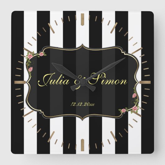 Elegant Damask Golden Design Custom Monogram Vierkante Klok (Voorkant)