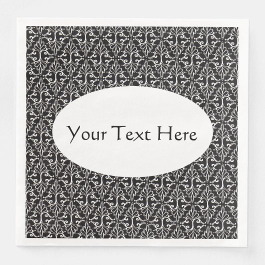  Elegant Damask in Black White Scroll Servet (Voorkant)